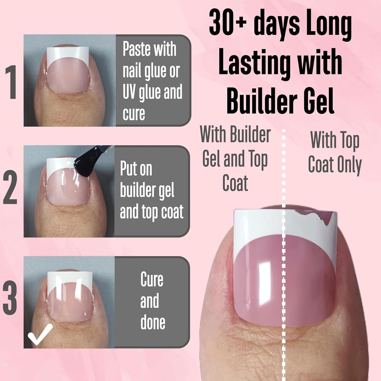 NOVO OVO French Tip Medium, Sharp Square tip Toe Nail Tips BabyPink