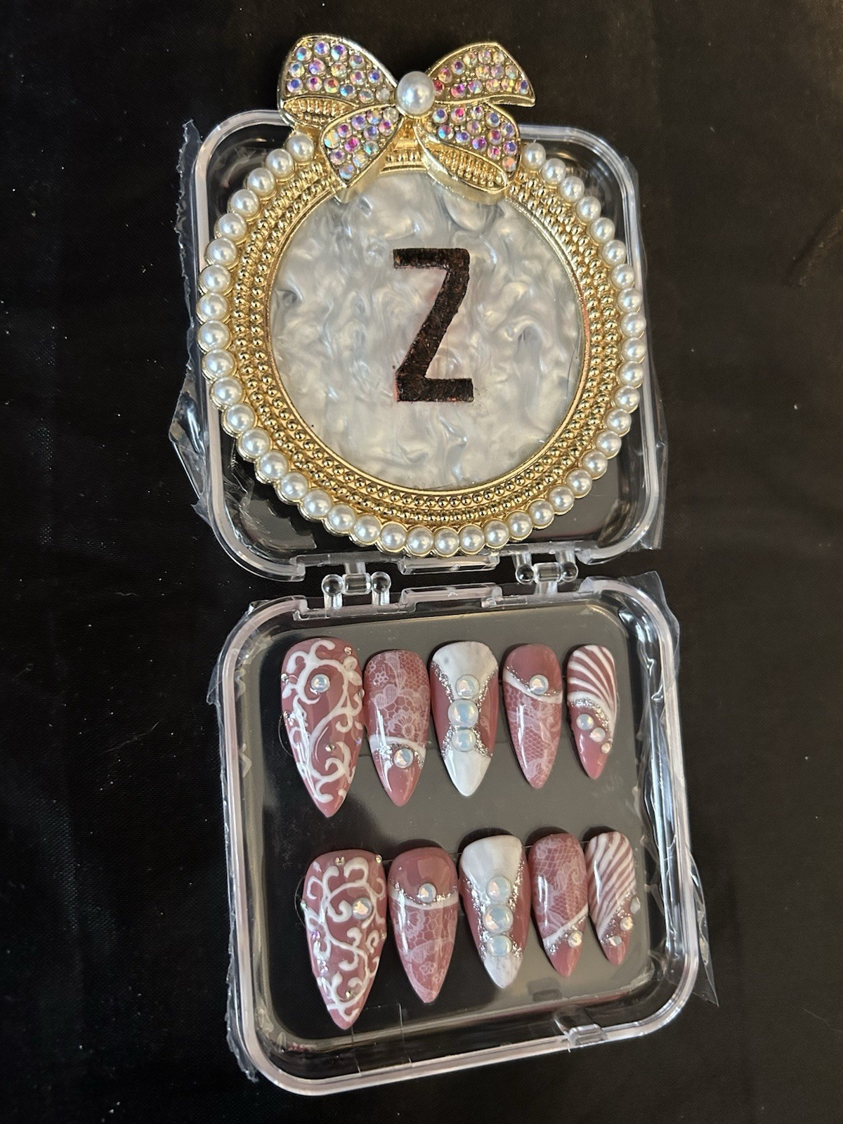 Z NAILZ! Handmade M Stiletto Wedding Press On Nails.