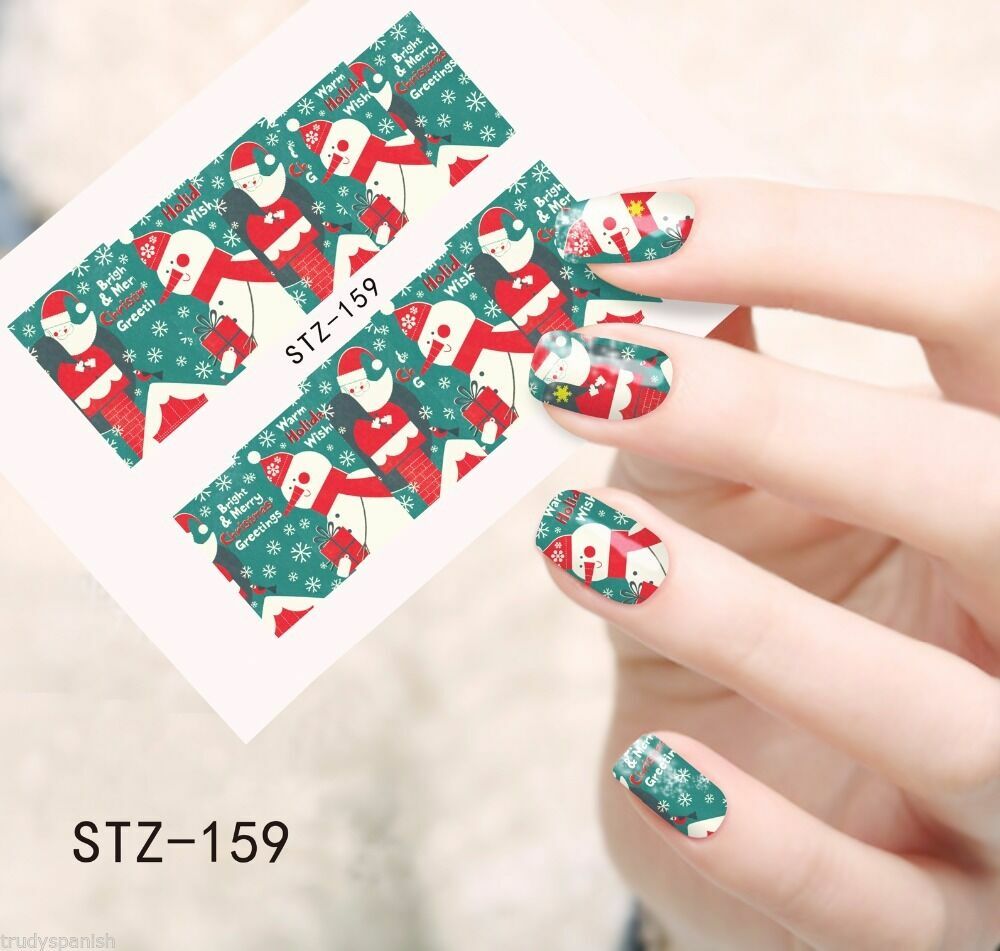 4 Full Wrap Water Transfer Nail Art Sticker Decals Christmas Snowman Santa NS11