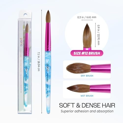 Acrylic Nail Brush Size 12 – Pure Kolinsky Hair, Round Shape, Blue Handle, Pink
