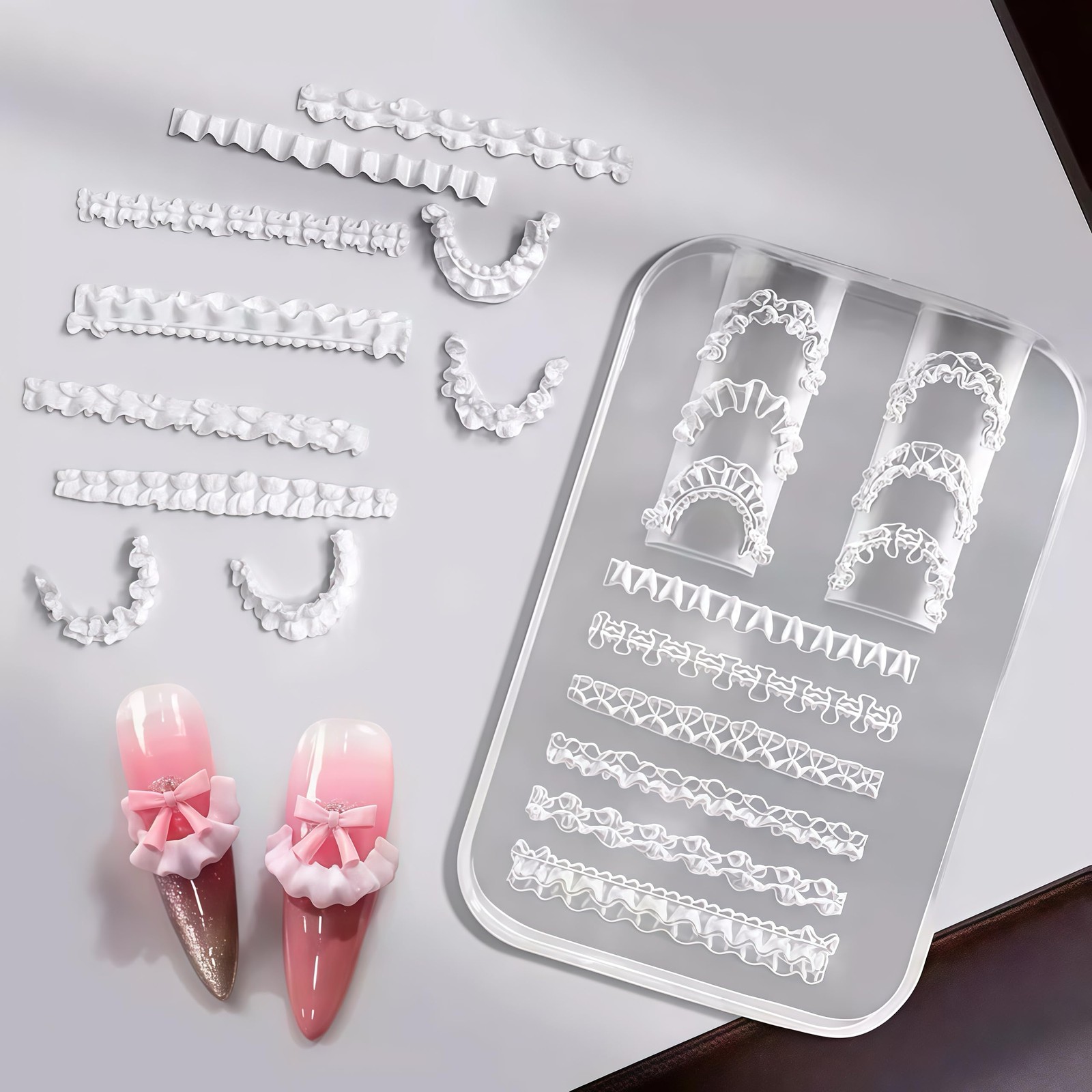 3D Lace Ruffle Nail Art Mold, Bowknot Flower Edge Soft Gel/Resin DIY Decorati…