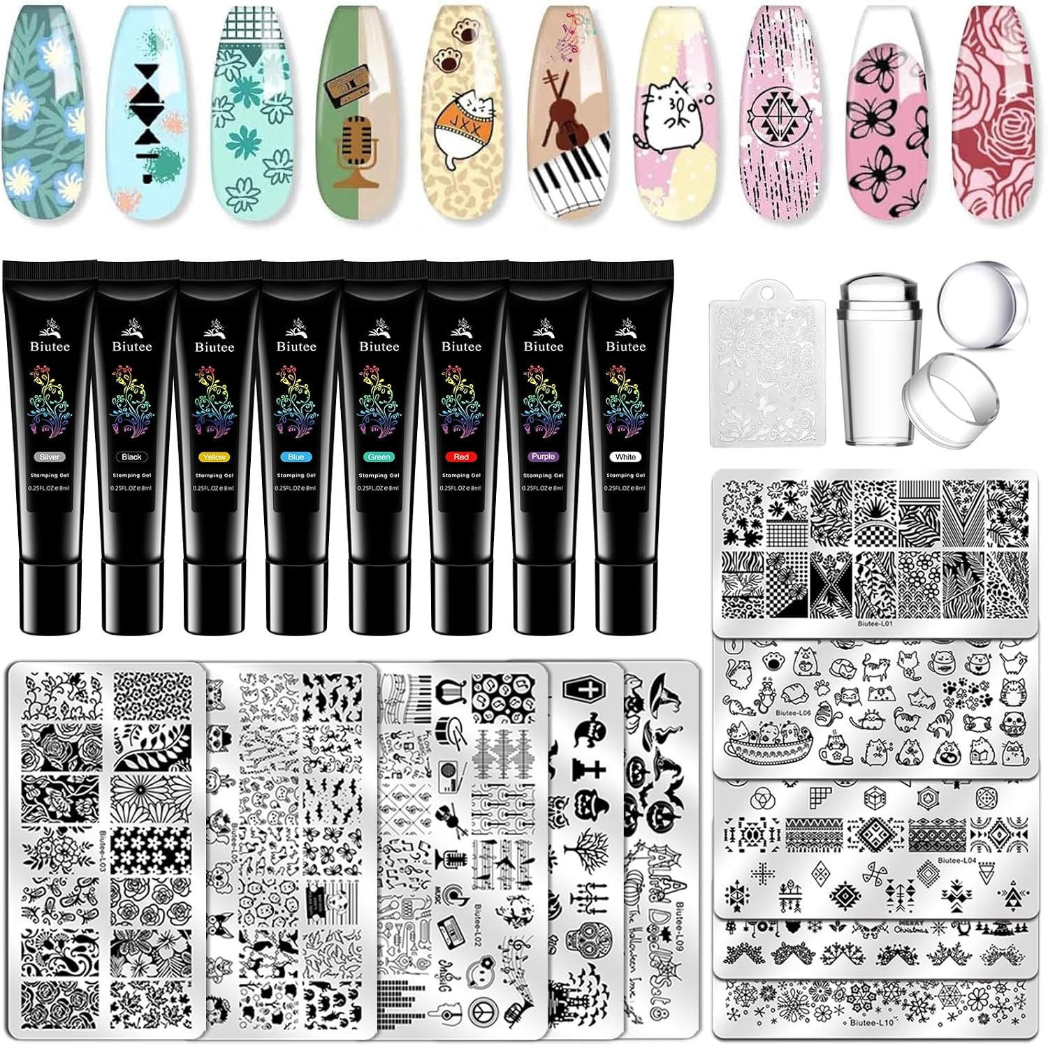 Nail Art Stamping Plates Set 10PCS French Line Stamp Templates, Nail Stamping Ki
