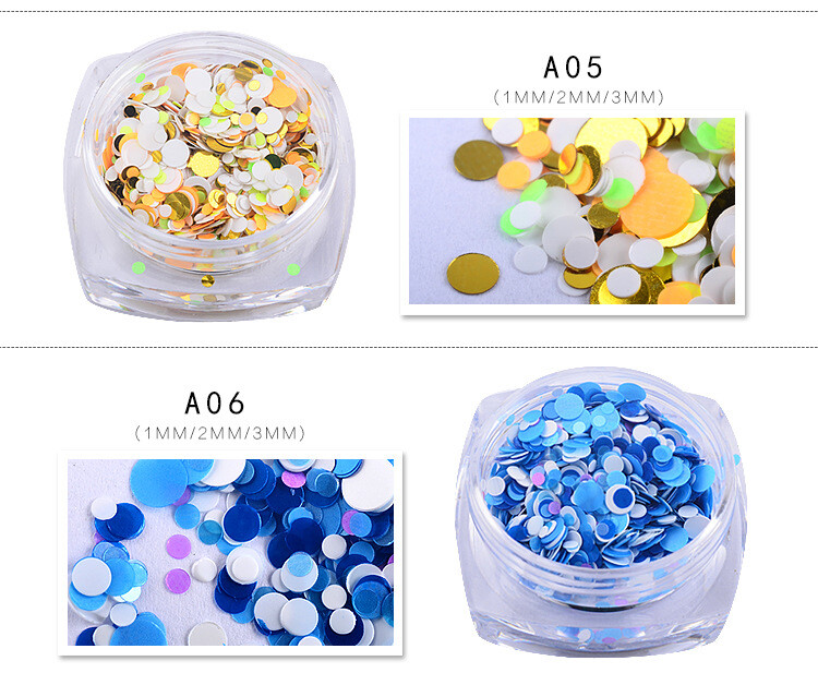 12 Colors Round Nail Glitter Flakes 1/2/3mm 3D Sequins Paillette Decor DIY Tips