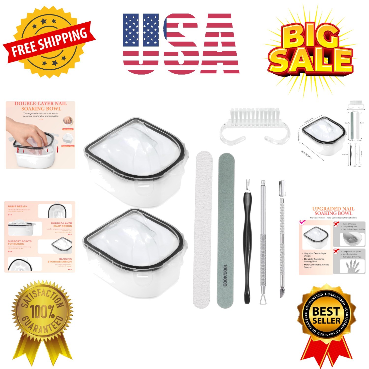 Nail Soaking Bowl, 2 PCS Soak Off Gel Polish Remover Manicure Bowl, Acetone N…