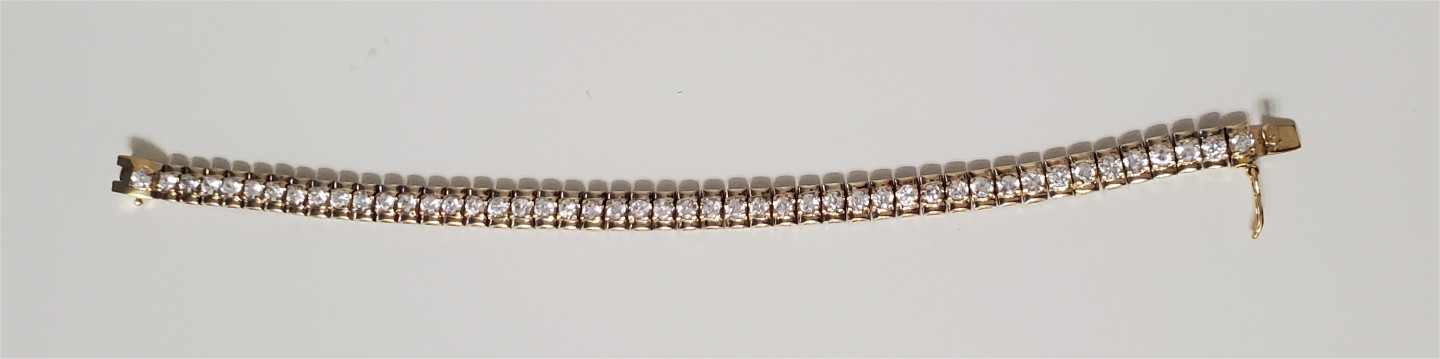 Ross Simons Pave CZ Omega Chain 925 Sterling Silver Gold Tennis Bracelet 7.25″