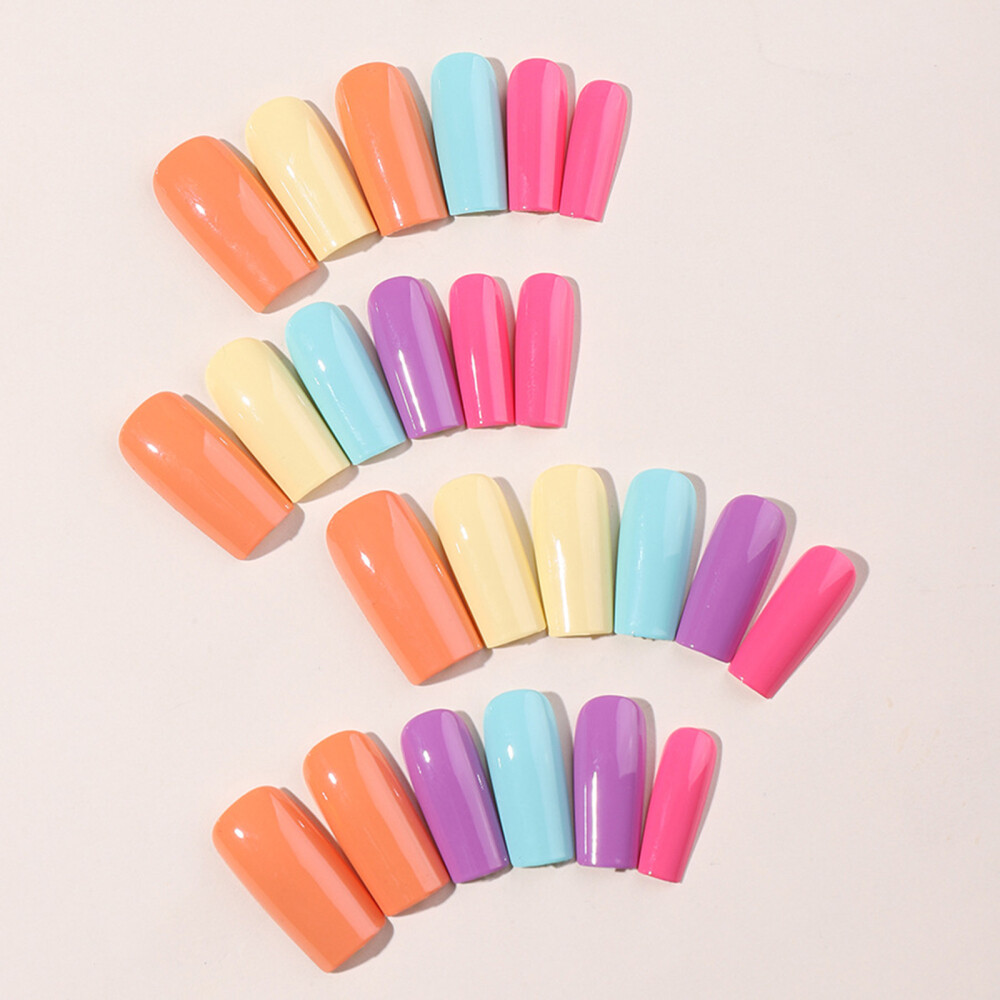Solid Colorful Long Fake Nails with Harmless and Smooth Edge Nails for Women