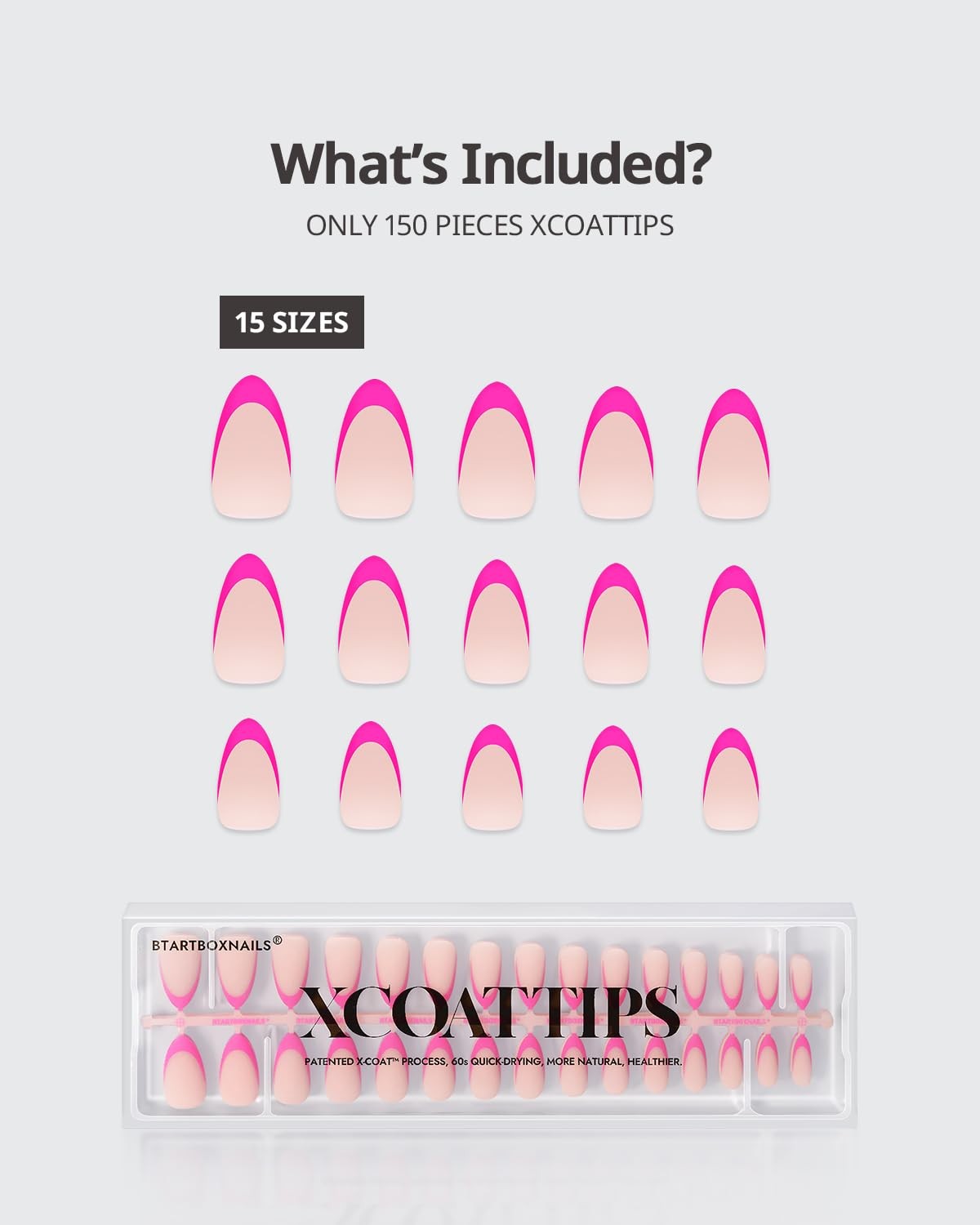 BTArtboxnails XCOATTIPS Peach French Press On Nails, L Coffin