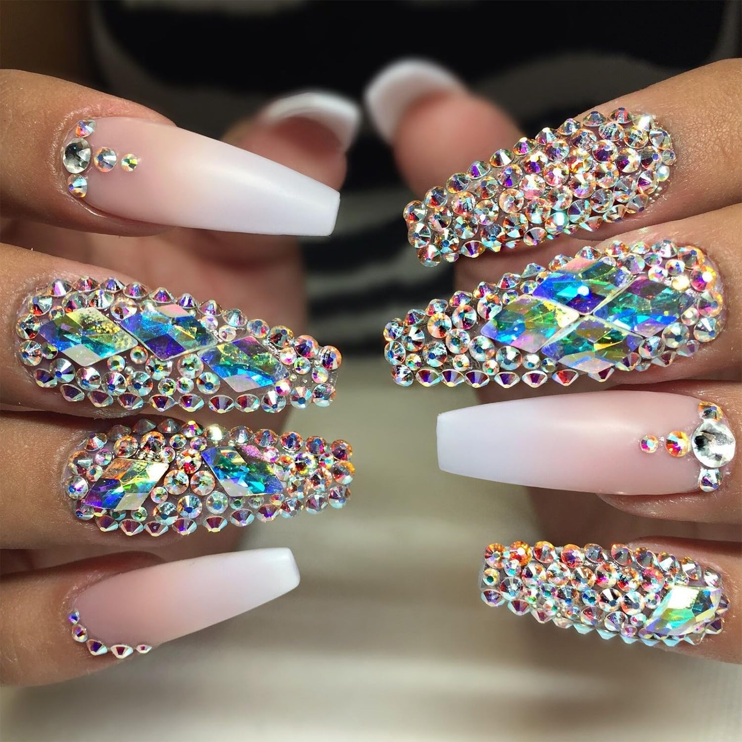 Nail Art Rhinestones Kit 3D Flat Back Glass Crystal Gemstones for Nails