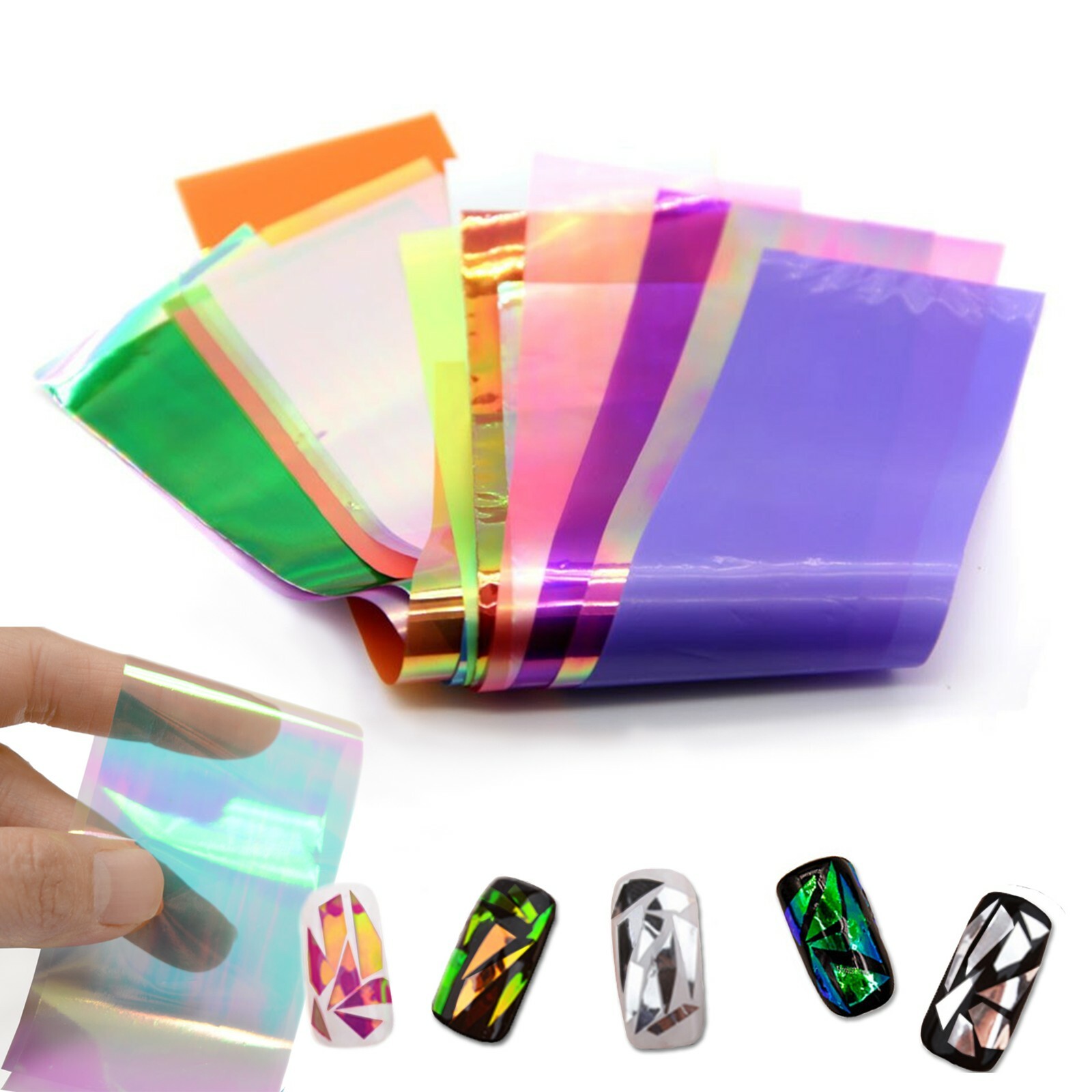 24pcs Thin Iridescent Cellophane Holographic Shattered Broken-Glass Nail Art