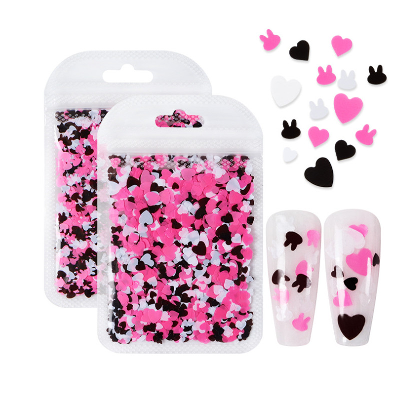 Black Pink Rabbit Butterfly Love Hearts DIY Sequins UV Nail Art Glitter Flakes