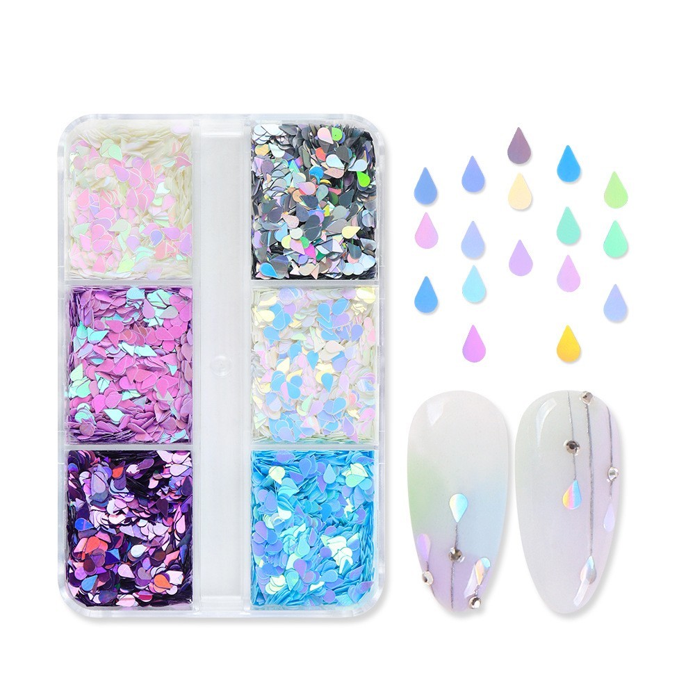 6 Grids Water Drop Shape Nail Art Sequins Glitter Flakes Nails Decoration DIY