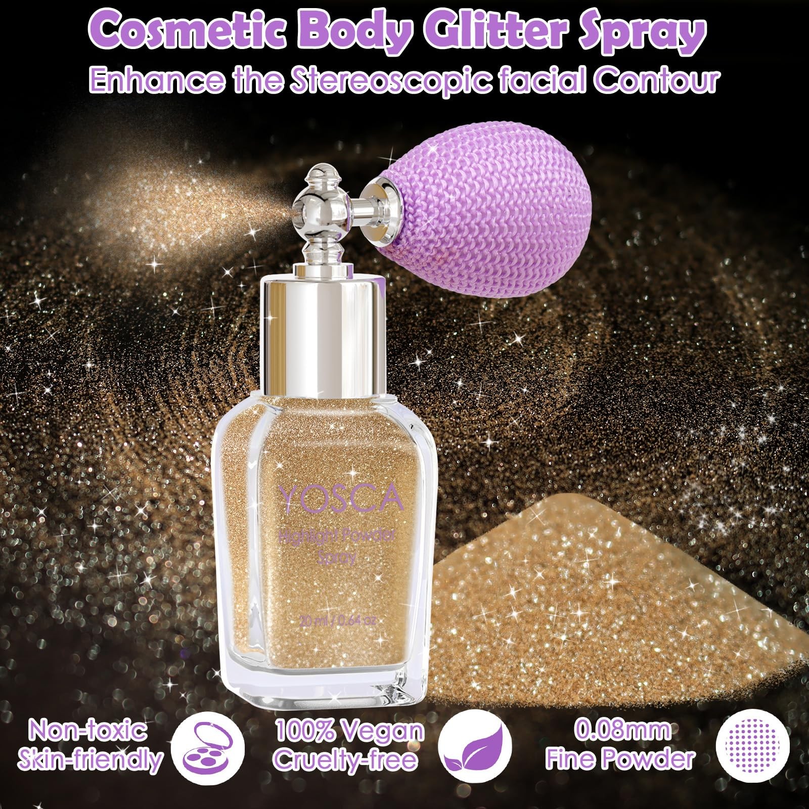 Yosca Body Glitter Spray, 30ML Loose Body Shimmer Powder Hair Spray Fine Glit…
