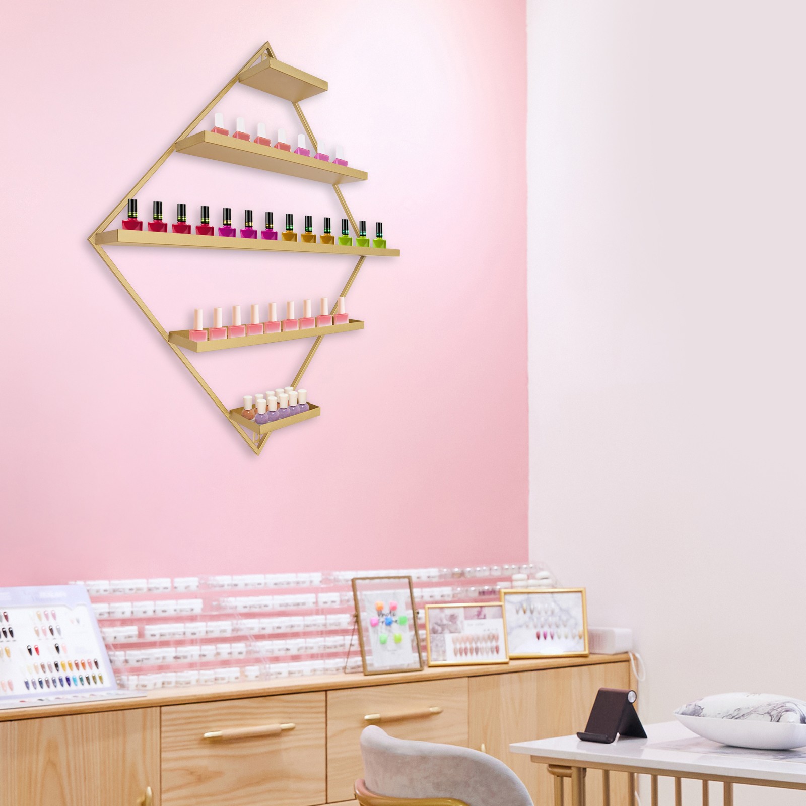 Gold Nail Polish Wall Organizer Holder Display, Nail Polish Wall Shelves Iron