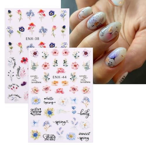 12 Sheets Flower Nail Art Stickers Decals Self-Adhesive Pegatinas Uñas Spring