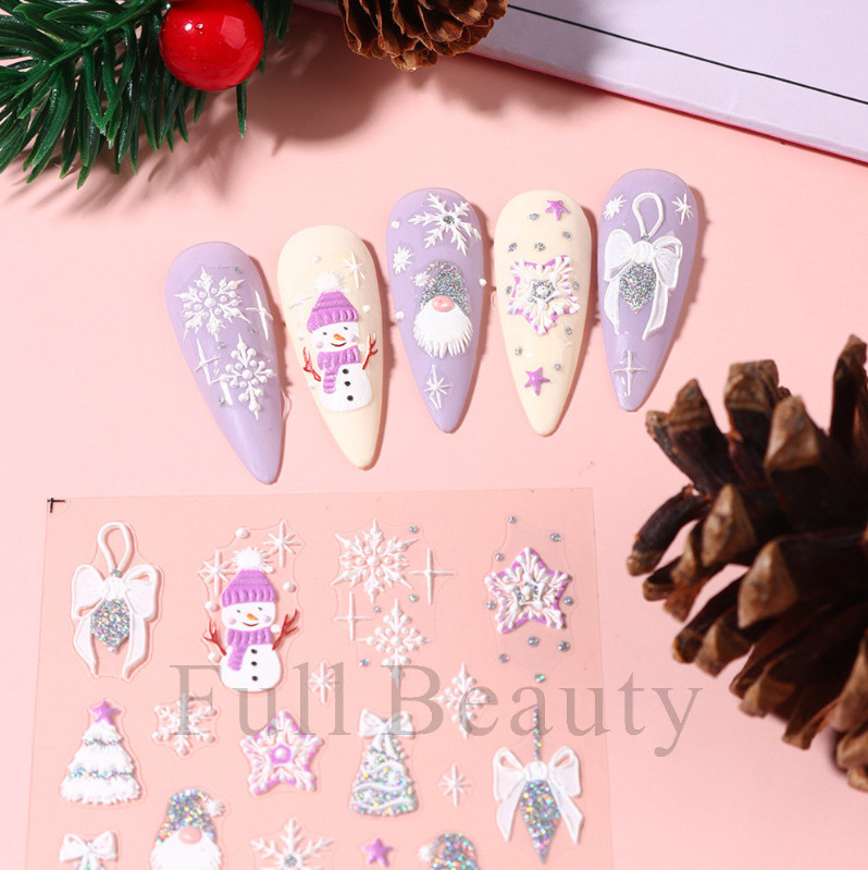 5D Embossed Christmas Snowflake French Santa Star Nail Art Sticker Manicure NH24