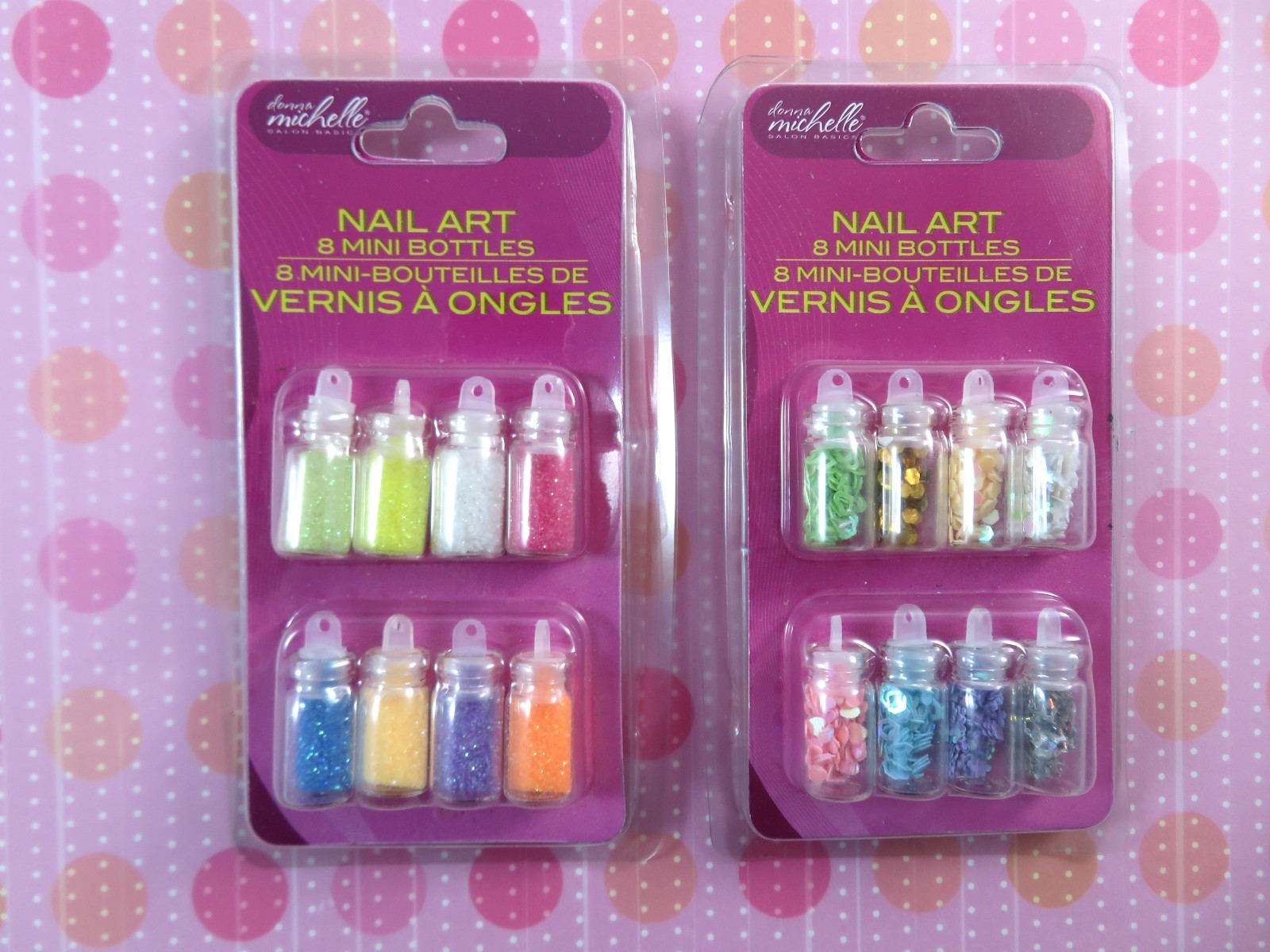 Donna Michelle Nail Art 2 Packages 16 Mini Vials Bottles Each Unique New In Pkgs
