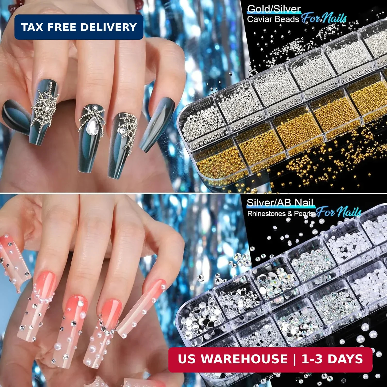 Nail Charms Nail Stickers for Nail Art Kit, 8 Boxes Nail Rhinestones Na