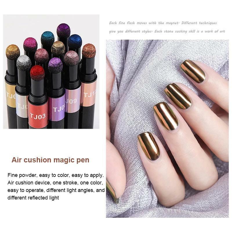 Nail Chrome PEN Mirror Powder Air Cushion Solid 14 Colours Dust Holographic Red