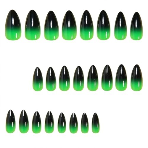 Green Black Gradient Press on Nails Glossy Medium Almond Fake Nails style12