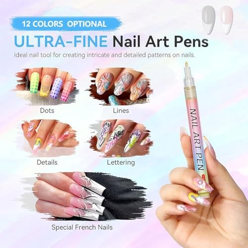 Nail Art Pens Set,12 Colors Nail Polish Graffiti Pens, Nail Varnish Pens, #002