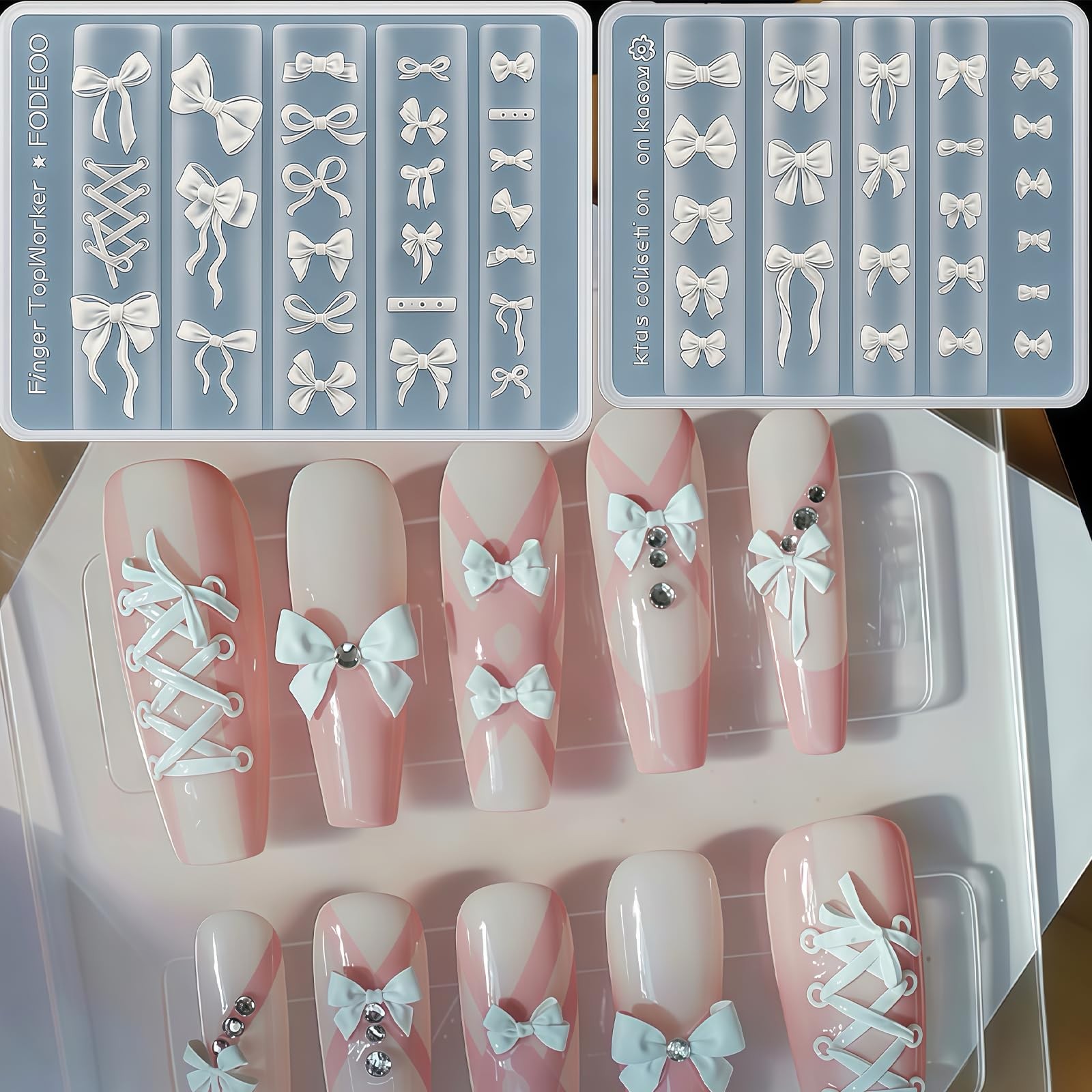 Pizadix 2 Pcs Bow Silicone Nail Art Molds for Women Resin Design bow-3