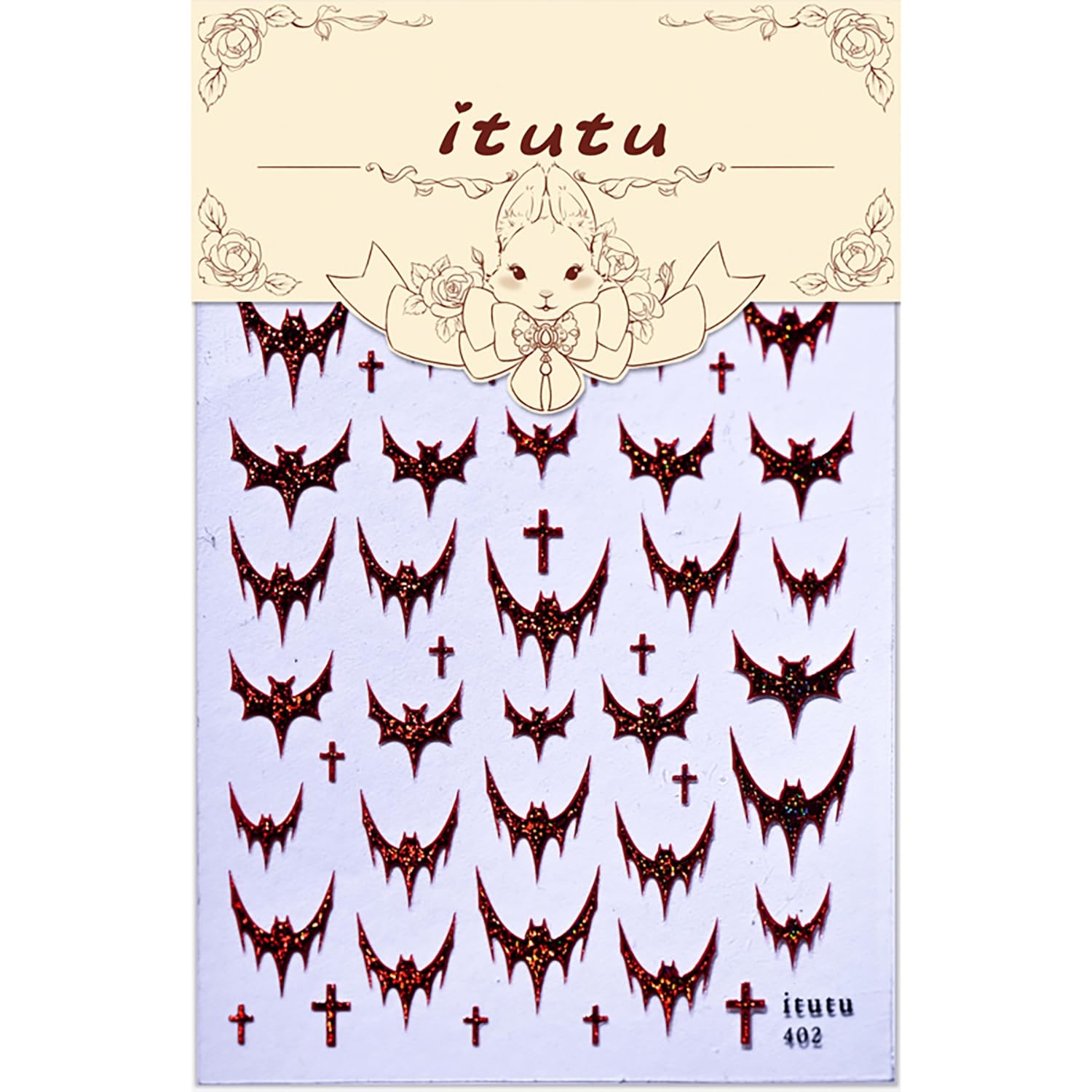 1 Sheets Red Bat Nail Decals for Nail Art 5D Halloween Nail Bat Stickers-3