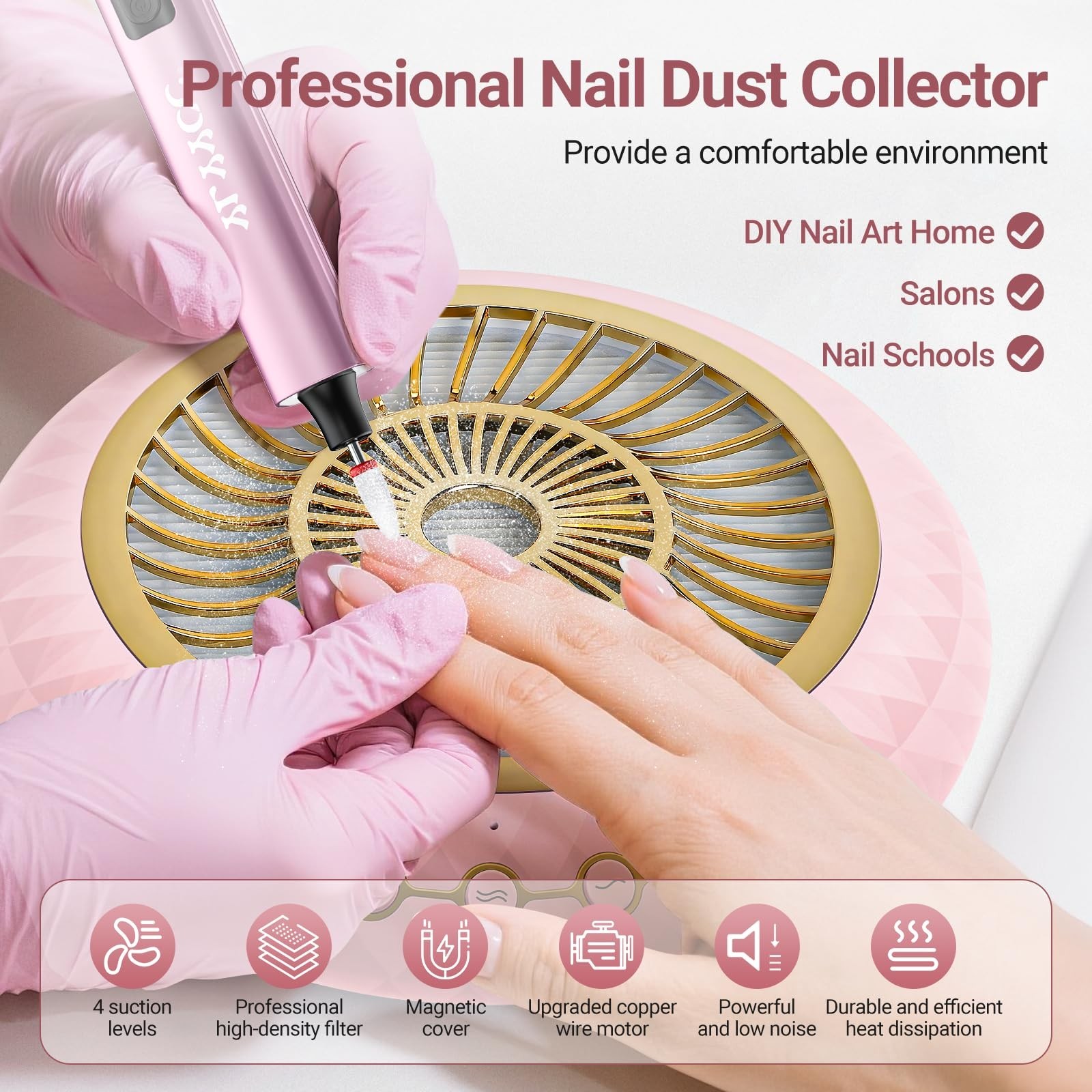 Quiet Nail Dust Collector Vacuum Fan Extractor 5000RPM with Reusable Filter for