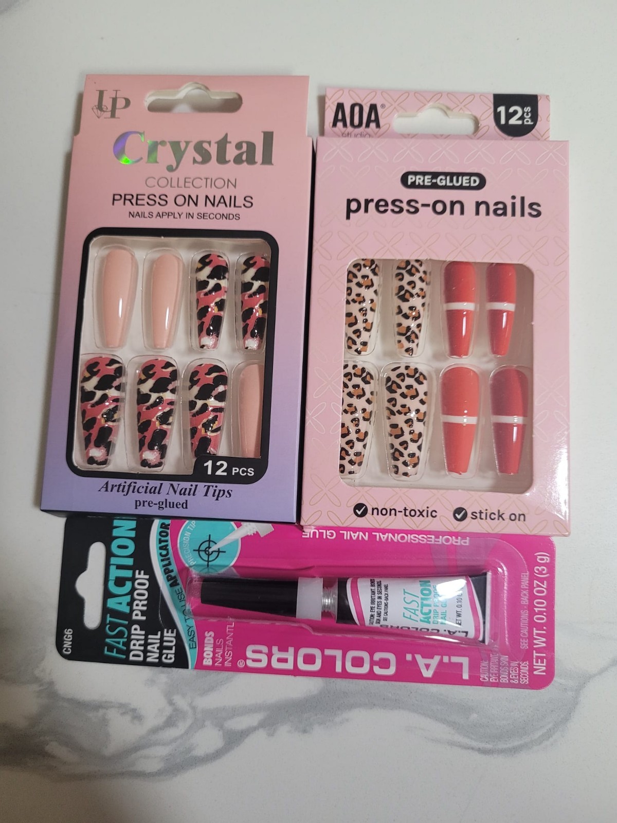 long nail set (Press on Nails) with glue fashion design modern (2pk)