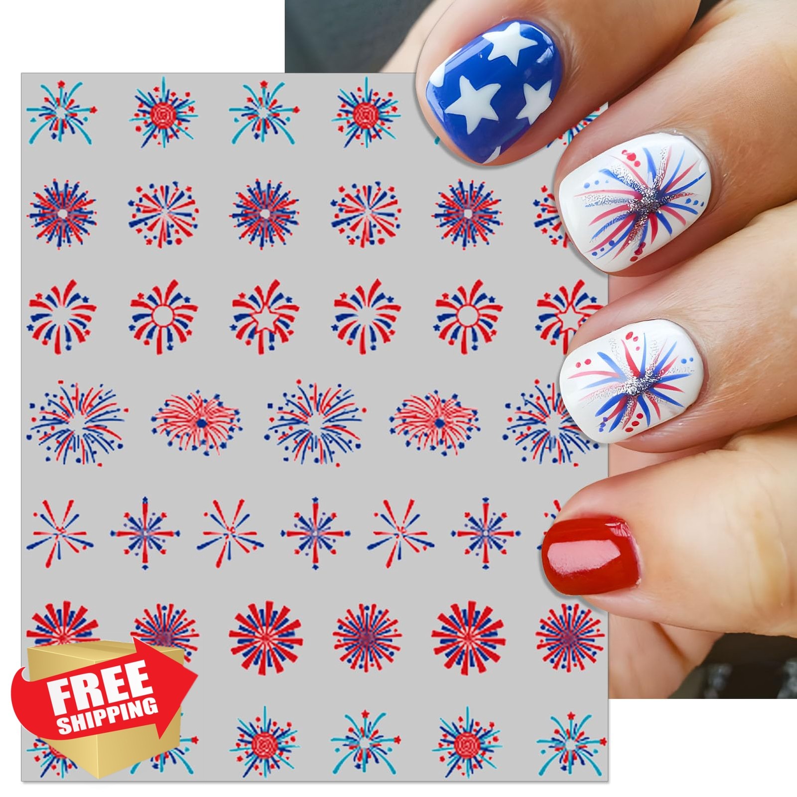 IDDFEVE 4th July Firework Nail Stickers Embossed