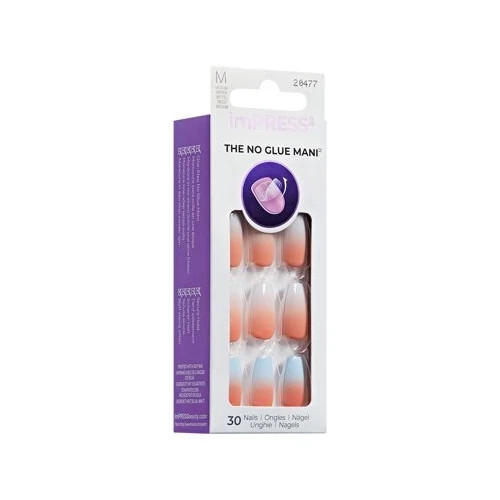imPRESS Press-On Ombre Blue Pink 30 Nails Ballerina Medium White Soiree Kiss