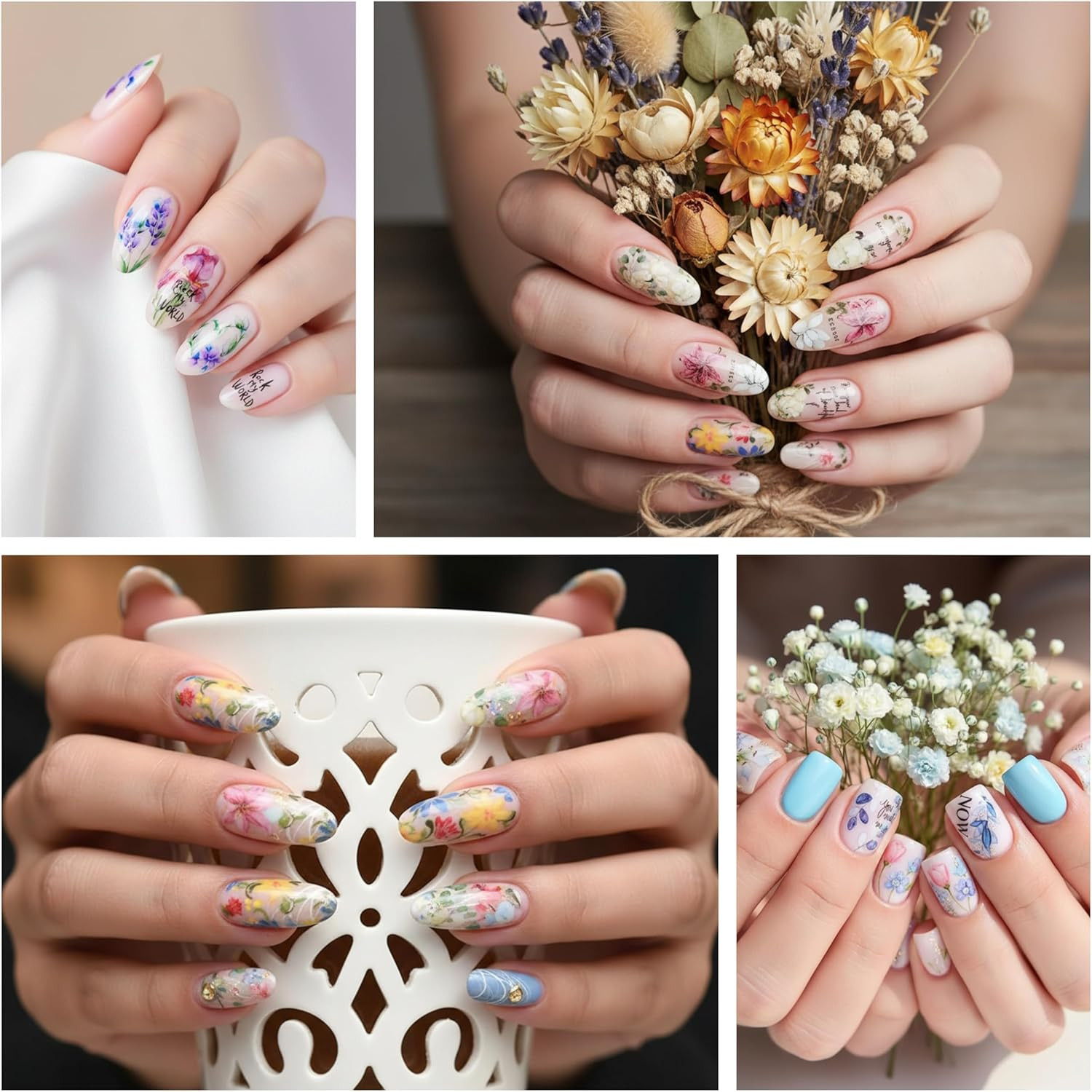 Flower Nail Art Stickers, Flower Nail Decals Water Transfer Nail Art Supplies Su