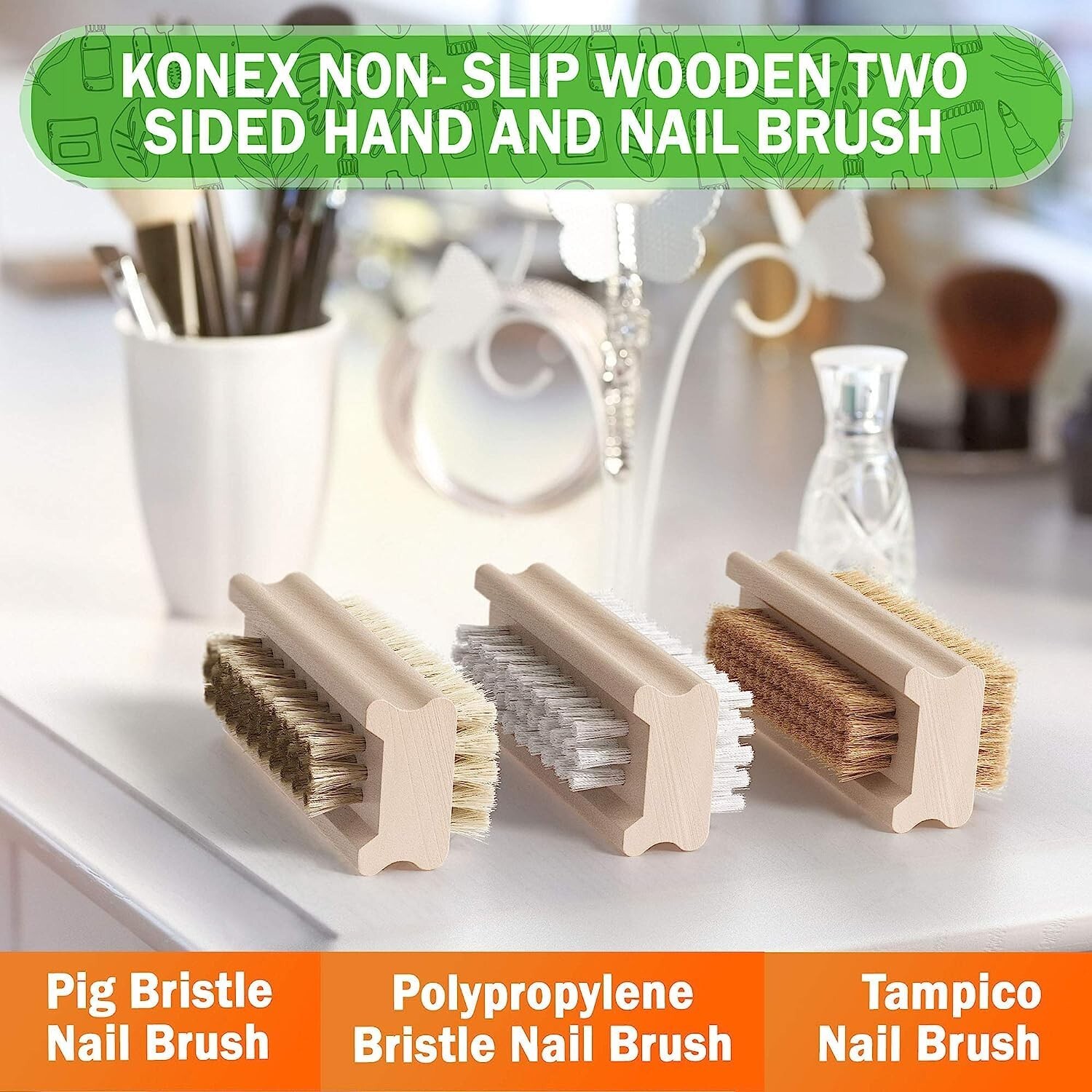 Durable Wooden Fingernail Brush with Variable Length Bristles – 2 Pack