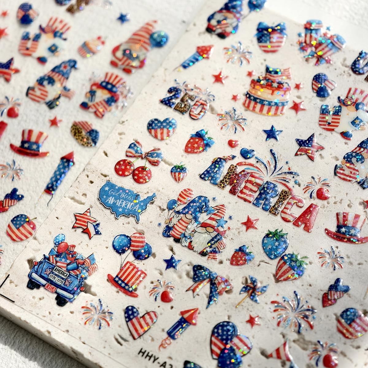 5D Embossed 4th of July Nail Stickers Self-Adhesive Independence Day Nail Art St