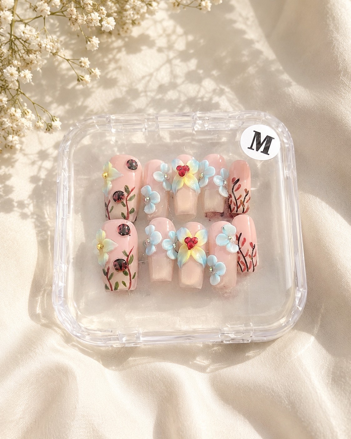 Luxury Handcrafted Press-on Nails Medium Set. 10 Nails. New In Box