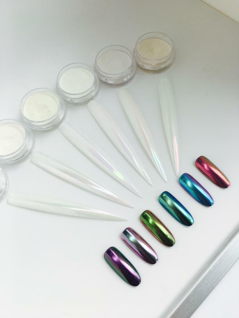 Aurora White Chrome Chameleon Nail Powder Rainbow Colour Changing Mirror Effect