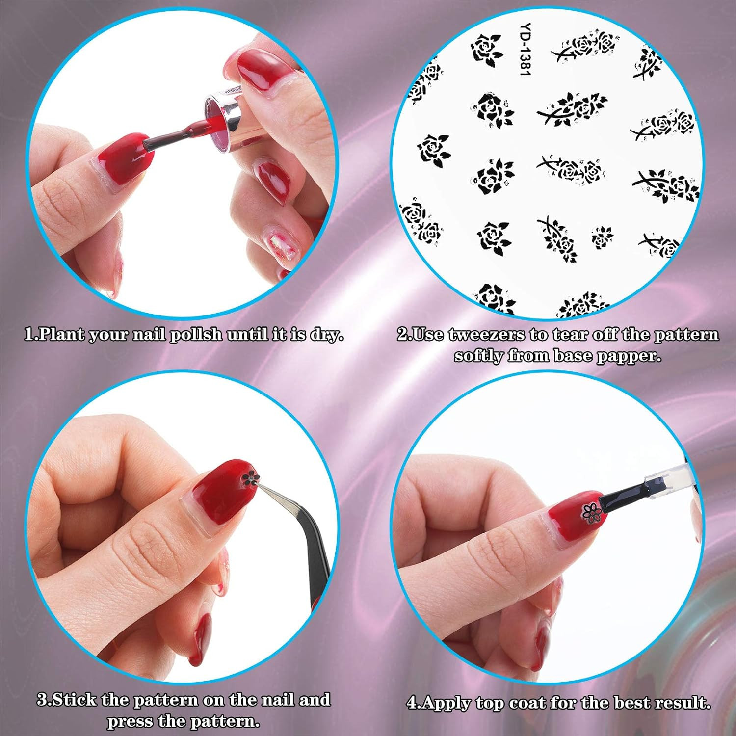 5000 Pcs Flower Nail Stickers 100 Sheets 3D Self Adhesive Nail Stickers Multi De