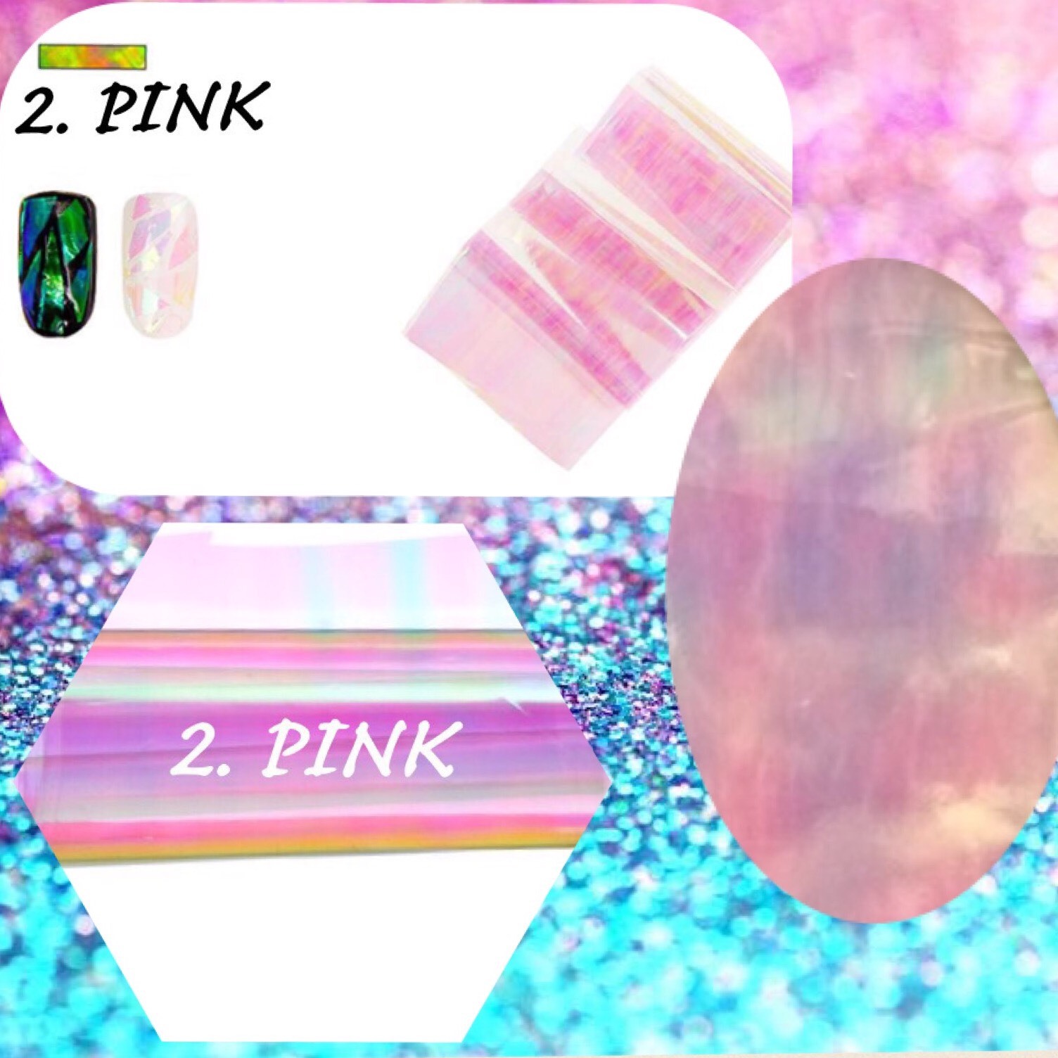 Nail Wraps Foil Broken Glass 5pieces Set Shattered Mirror Aurora Effect Mermaid