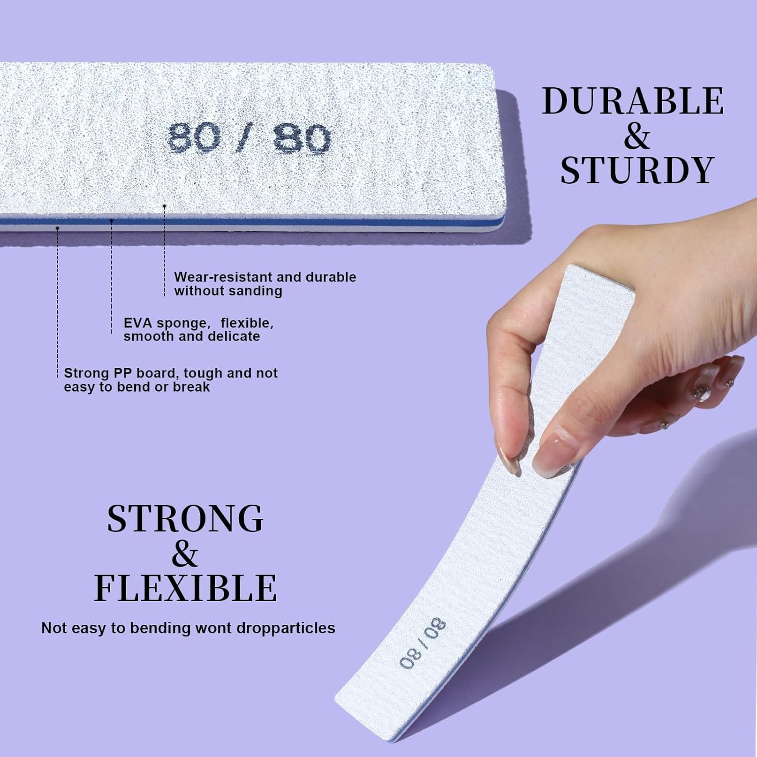FANDEI Nail File, 80/80 Grit Nail Files, Double Sided Emery Boards for