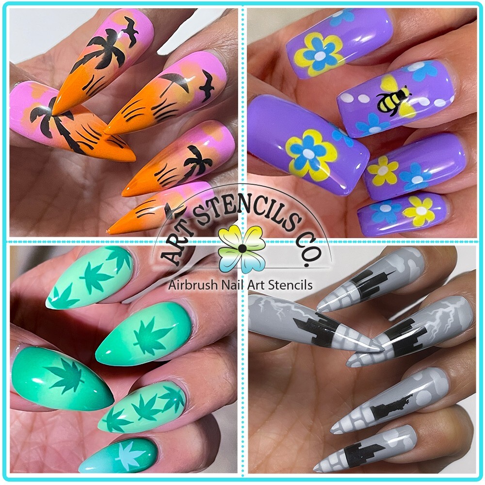 Airbrush Nail Art Design Stencil Strips 6 pc Set Florals and Scenes ss5