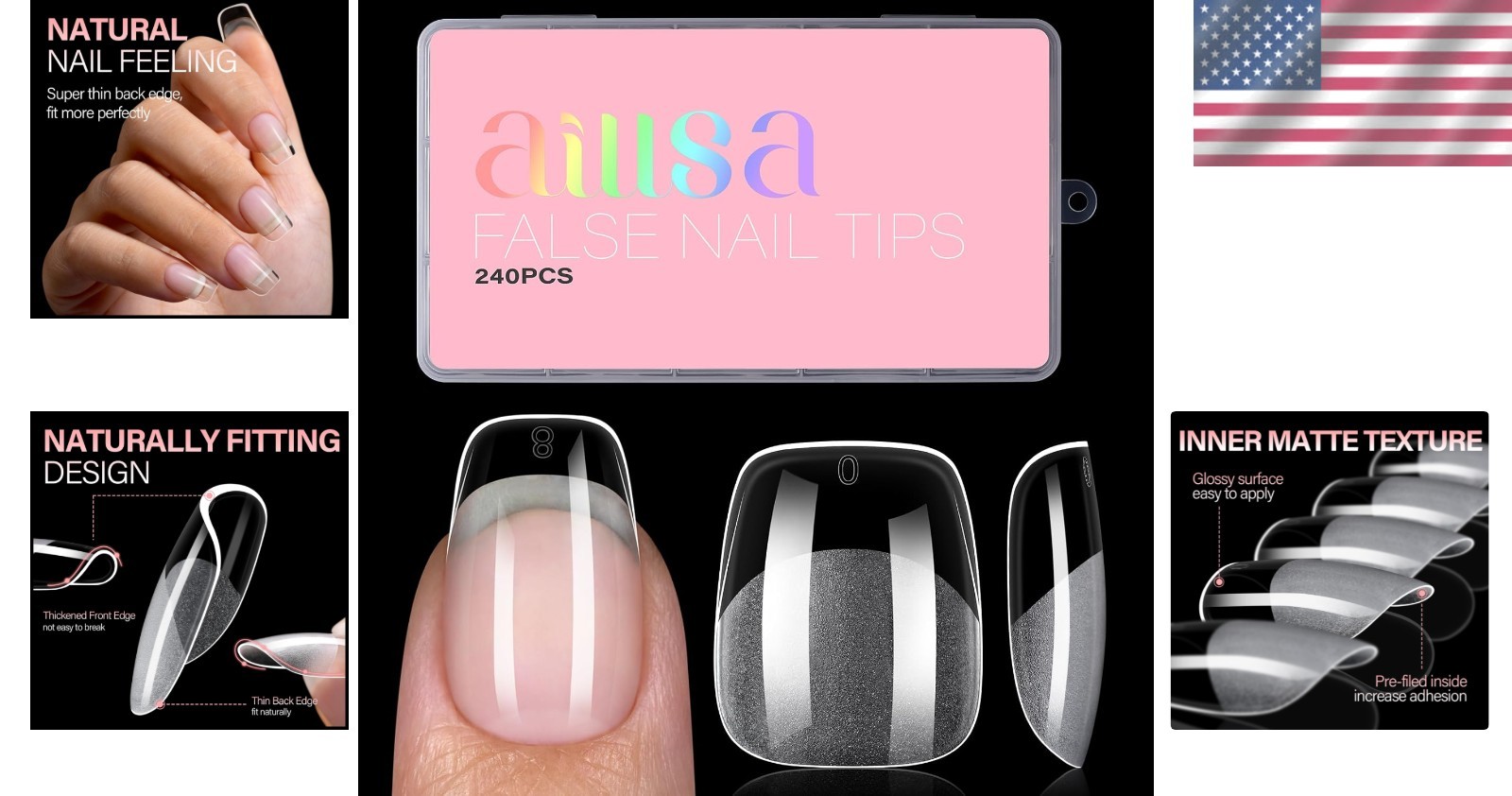 240 Pcs Short Square Half Matte Acrylic Nail Tips – DIY Nail Extensions