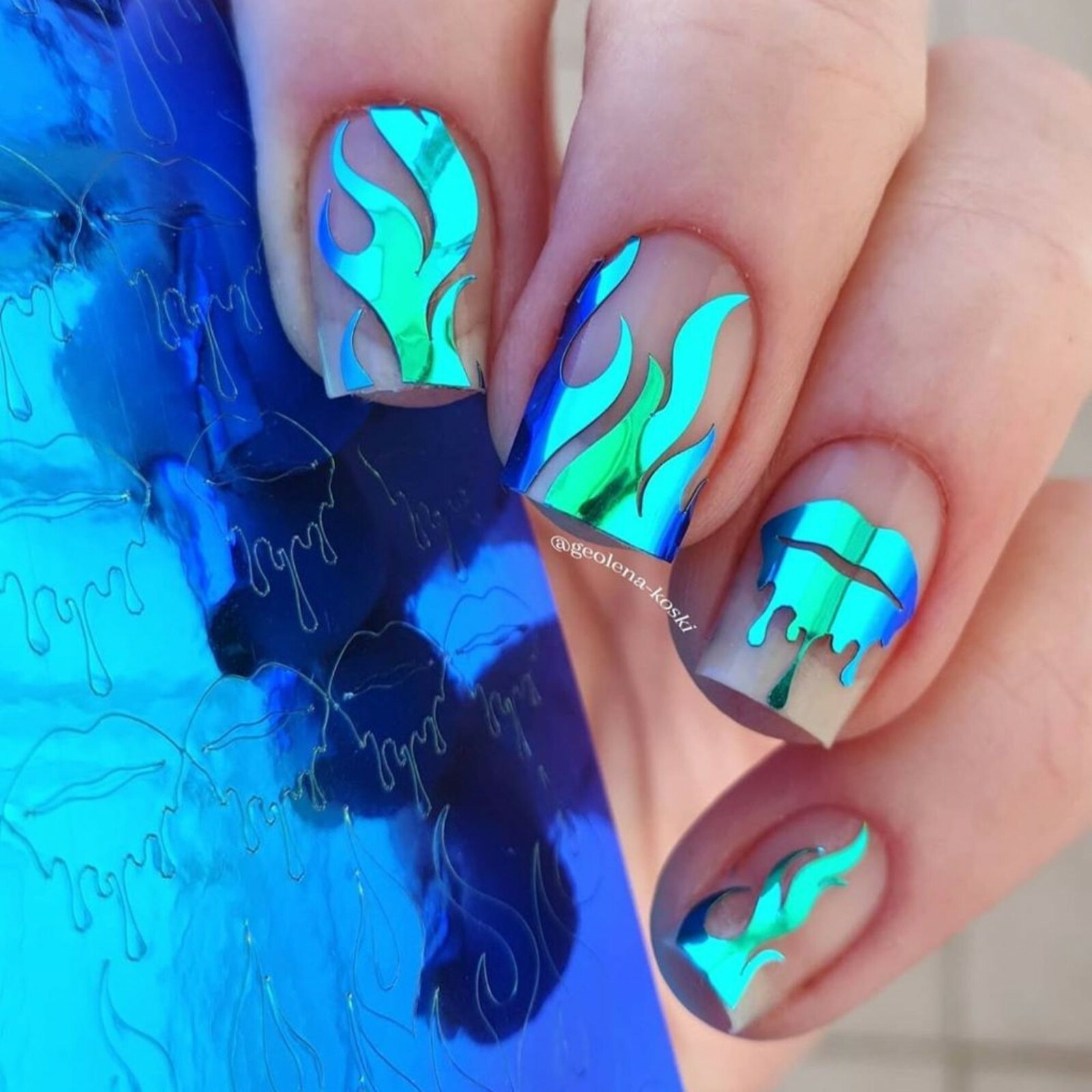 Dripping Flames Stickers (Green) – Daily Charme Collaboration, Nail Stickers