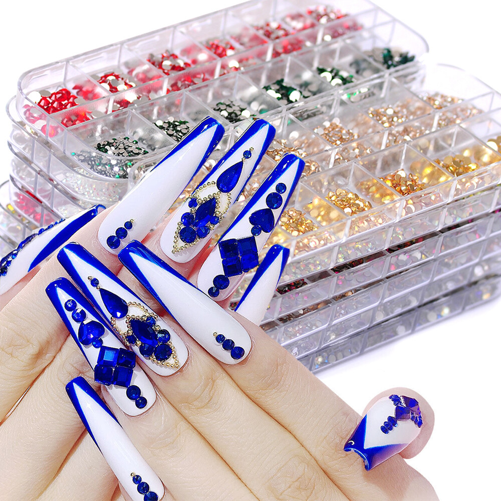 12Box/Set Crystal Rhinestone Diamond 3D NON hotfix Nail Art Decoration 1440pcs