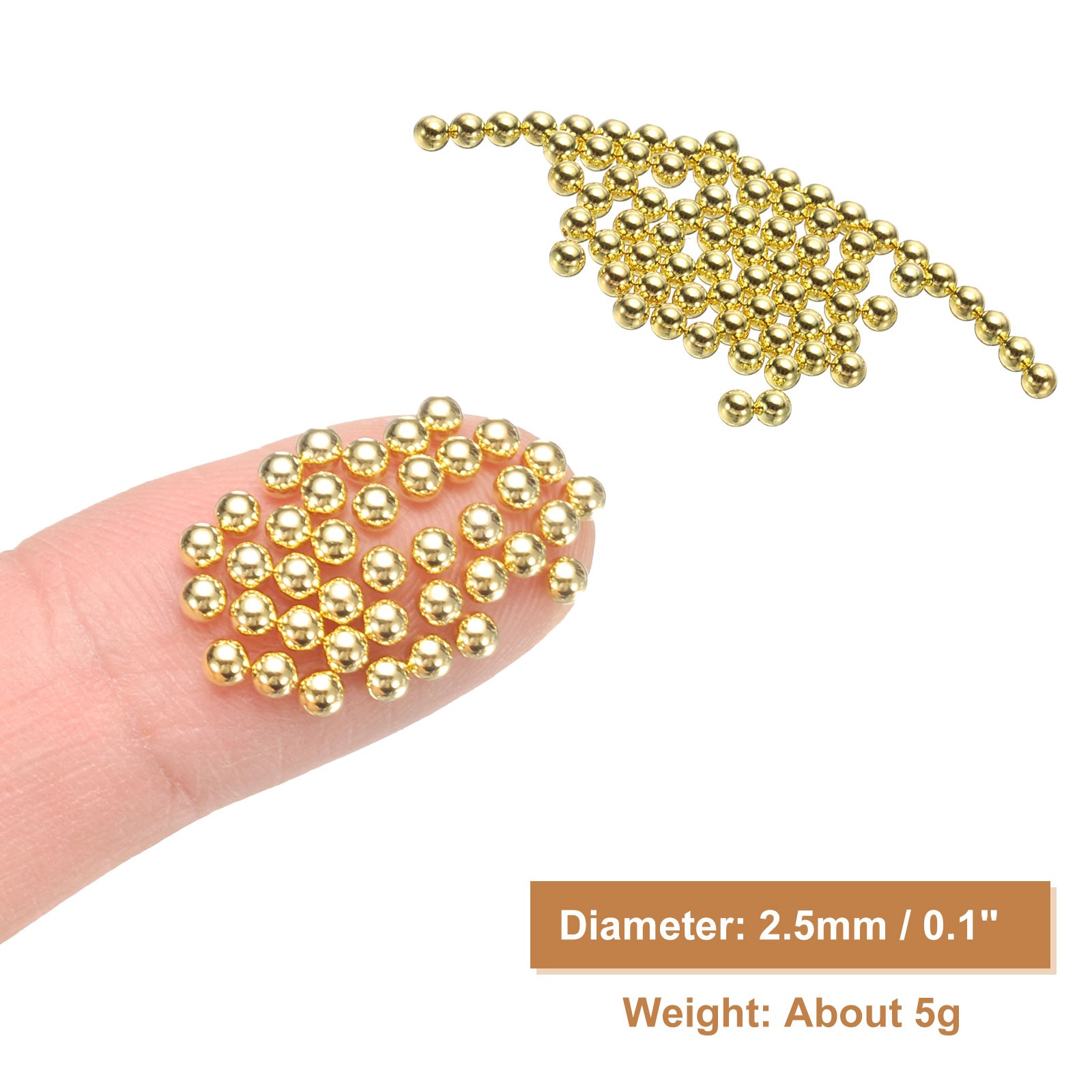 Nail Art Beads 0.1″ Mini Metal Caviar Nails Beads Ball with Bag, Gold
