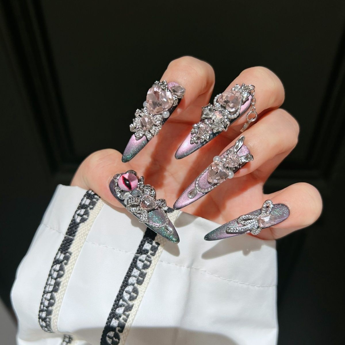 Bian 2 Handmade Luxury Pink Gradient Cat Eye Press On Nails