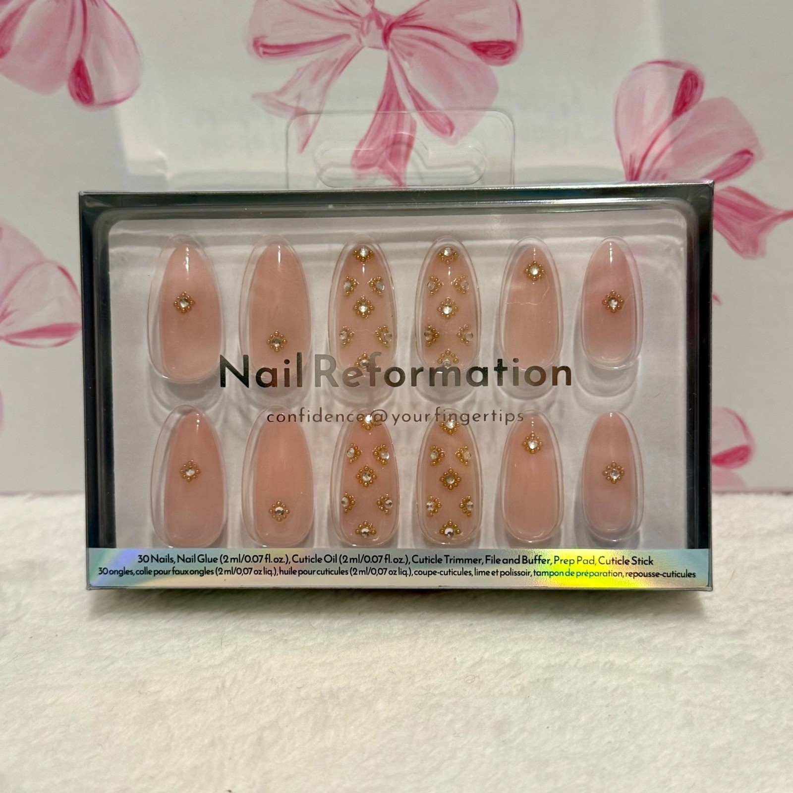 Nail Reformation Almond Press On Nails with Gems & Pearls 30 Count Kit