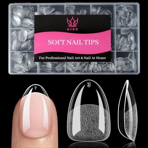 Fake Nail Tips, 15 Sizes 240 PCS Clear Half Matte Press On Extra Short Almond
