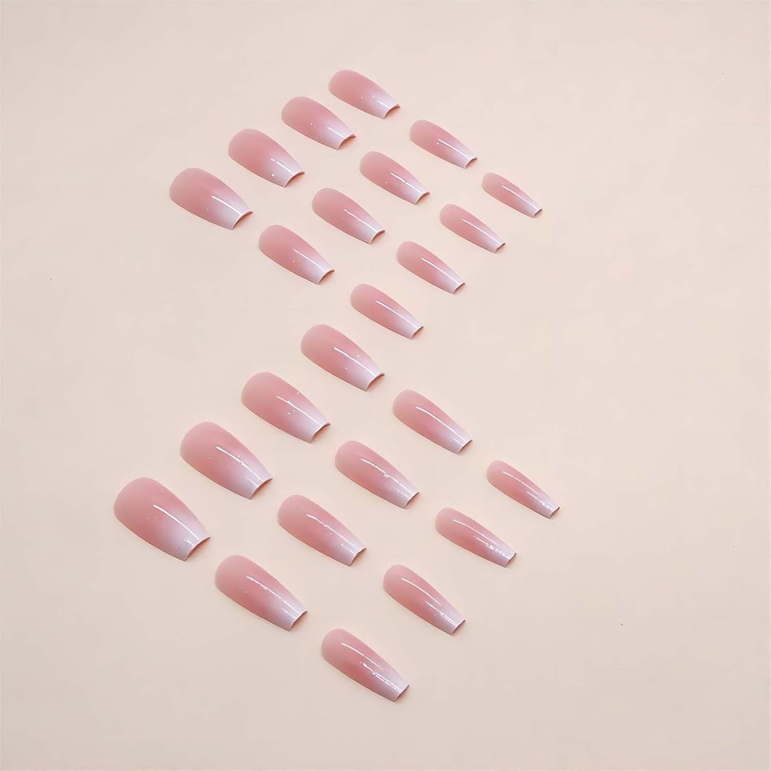 24 Pcs Ombre Glitter Coffin Press On Nails – Glossy Art Deco Design