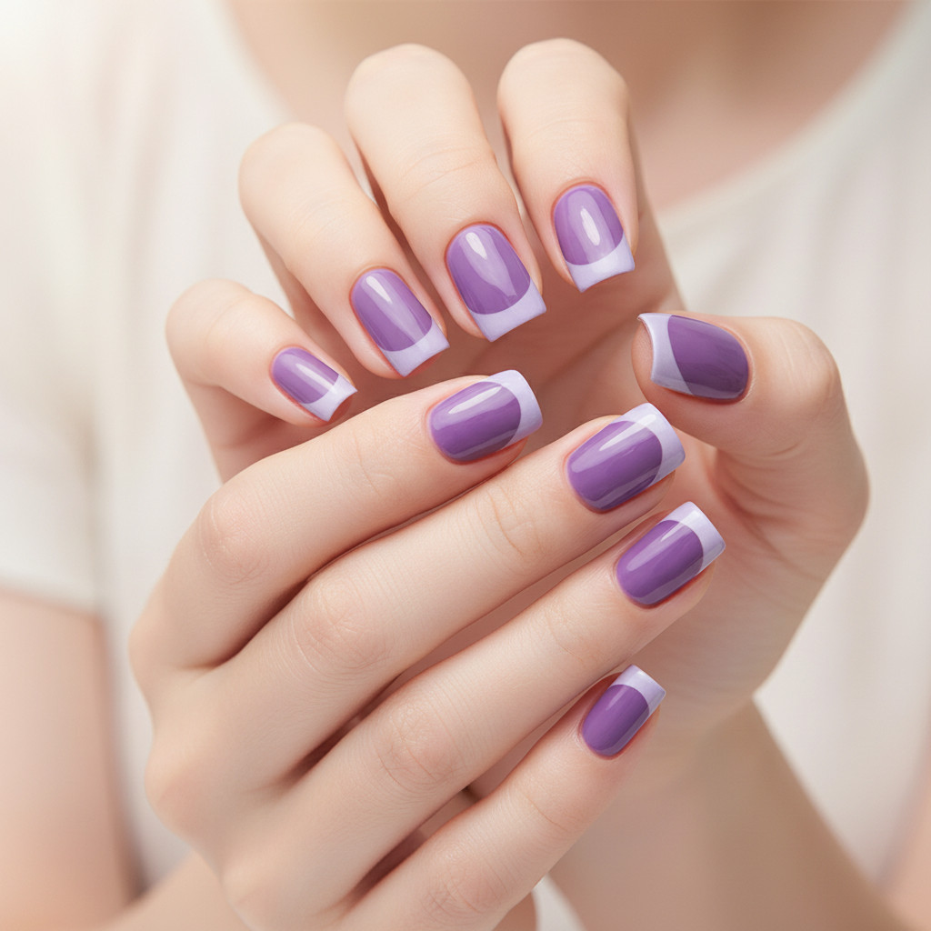 THE MIMO Press-On Nails Square – Lavender with White French Tip, 24pcs Reusable