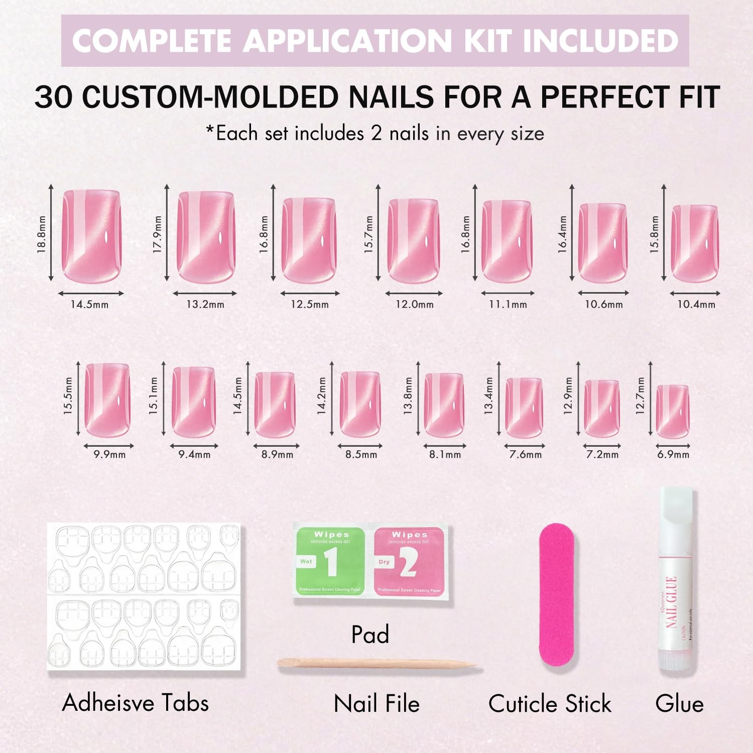 KQueenest Cat Eye Press On Nails Short, 30 Pcs Glitter Black Press On Nails S…