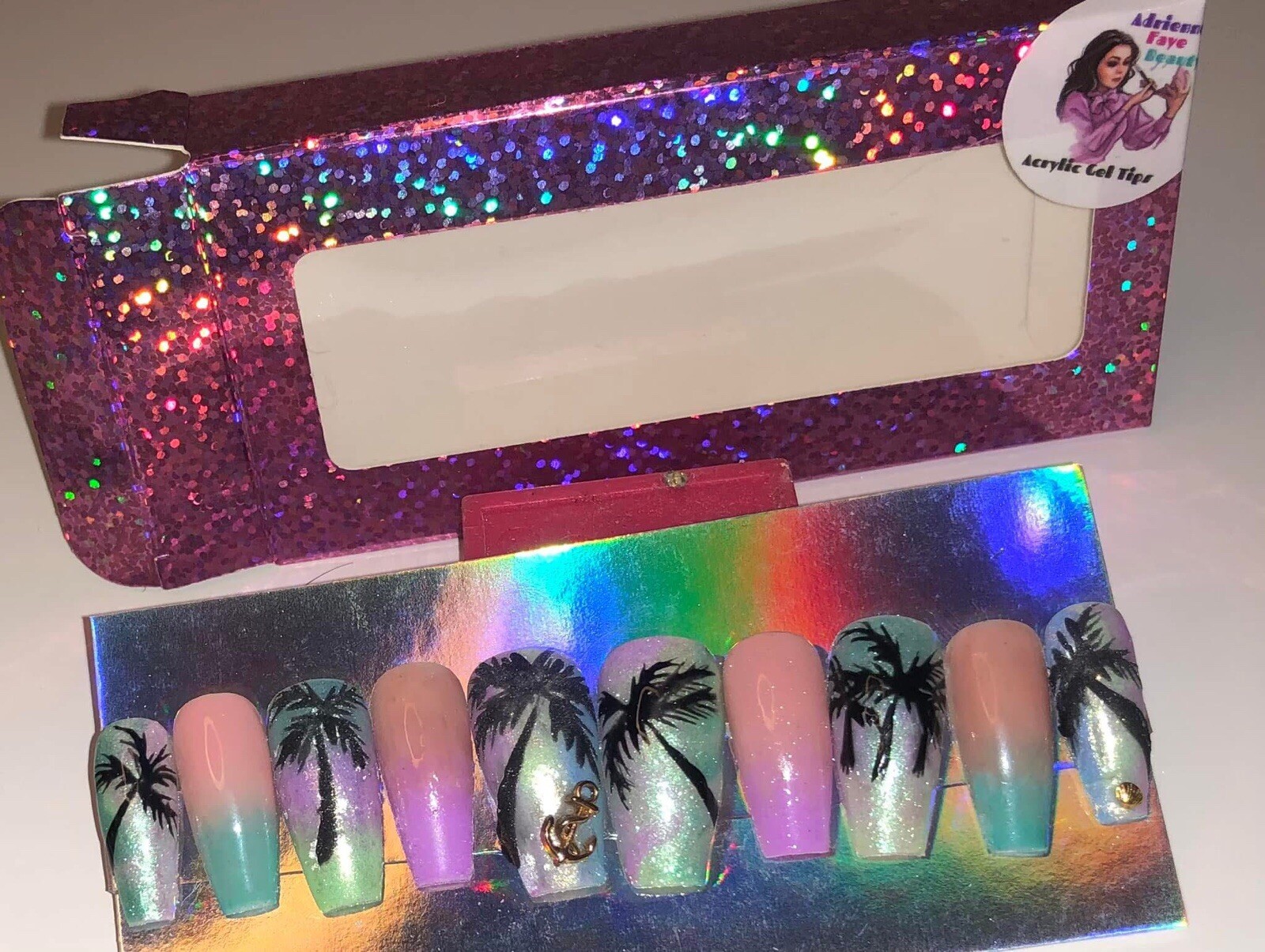 Colorful Ombré Palm Tree Press-On Nails